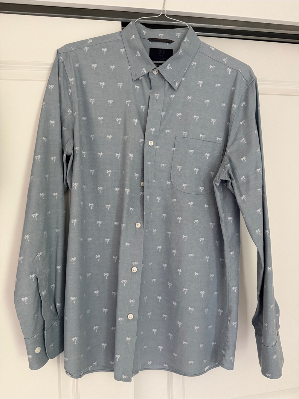 Nordstrom Light Blue Palm-Print Long-Sleeve Button-Down Shirt